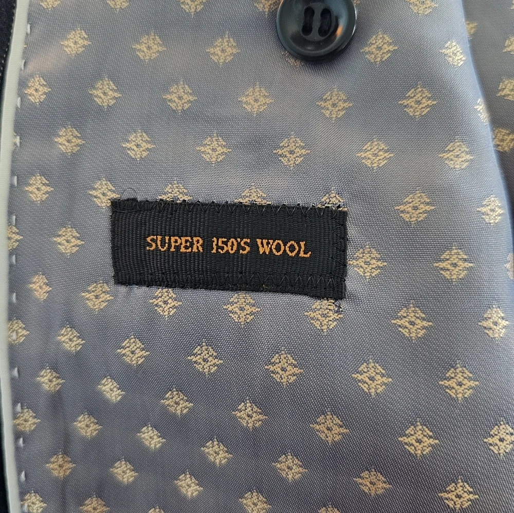 Apollo‎ King Men's 150's Wool Navy Pinstripe Two Button Blazer 46R